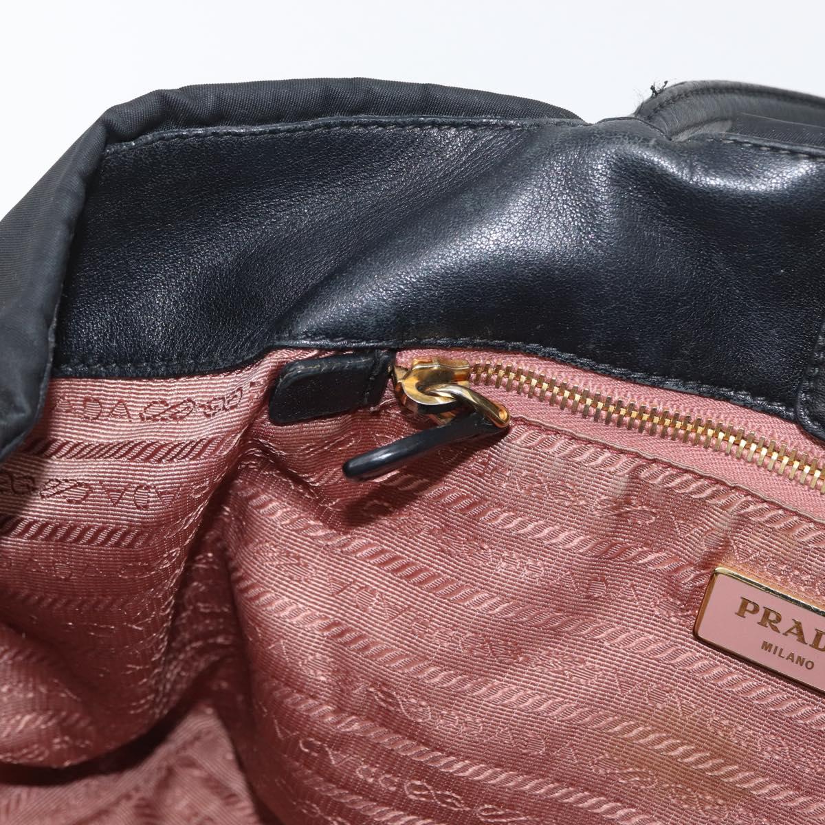 PRADA Hand Bag Nylon Black Gold Auth fm5210