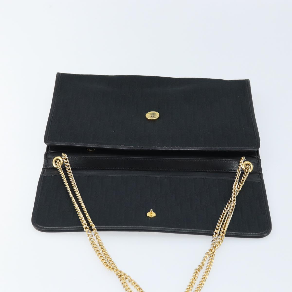 Christian Dior Trotter Canvas Chain Shoulder Bag Black Gold Auth fm5212