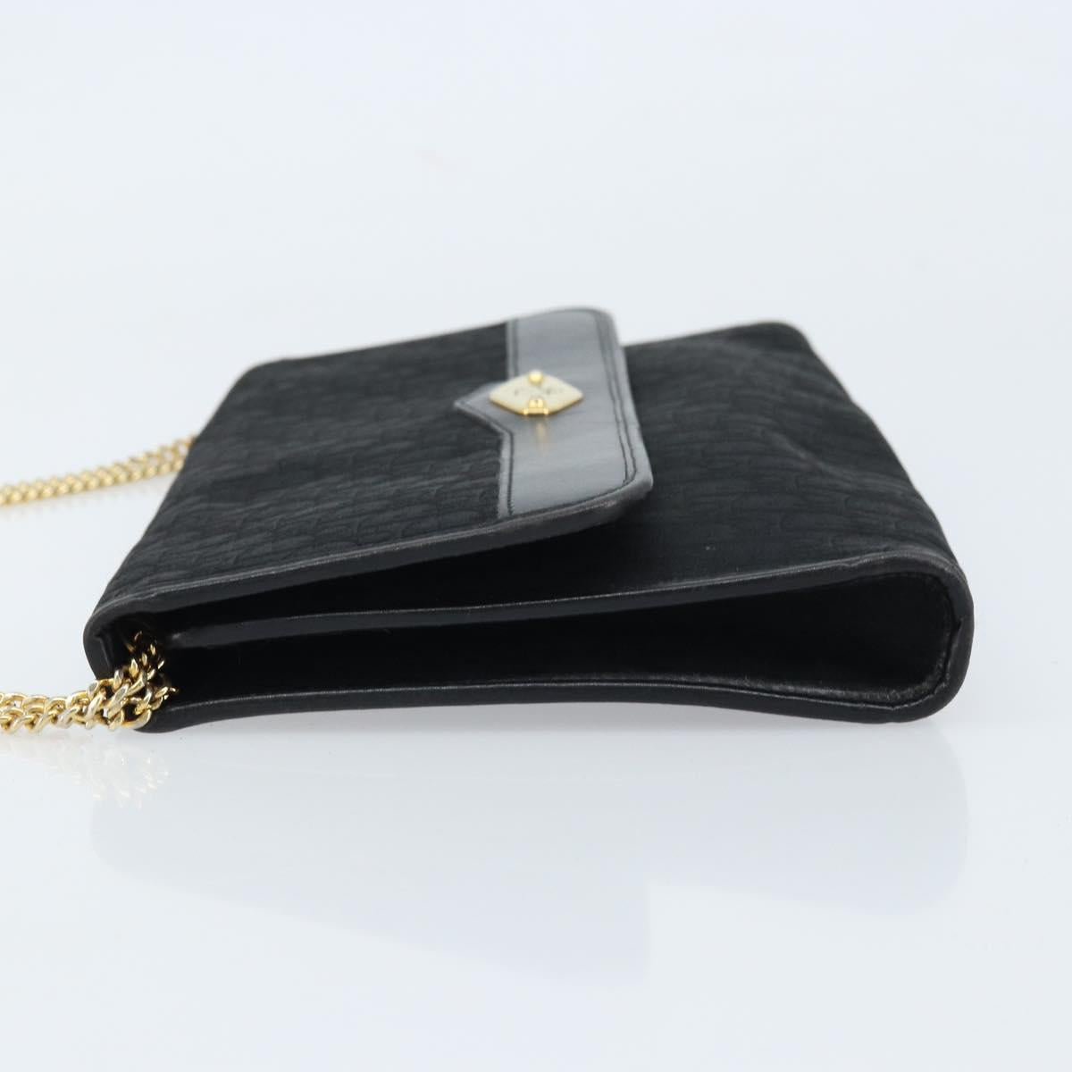 Christian Dior Trotter Canvas Chain Shoulder Bag Black Gold Auth fm5212