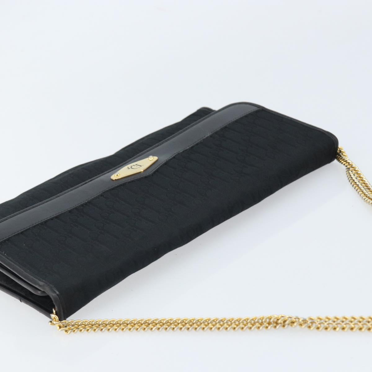 Christian Dior Trotter Canvas Chain Shoulder Bag Black Gold Auth fm5212