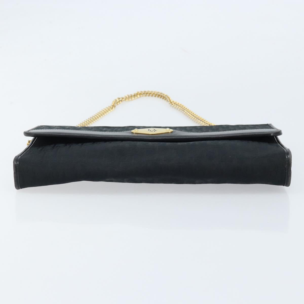 Christian Dior Trotter Canvas Chain Shoulder Bag Black Gold Auth fm5212