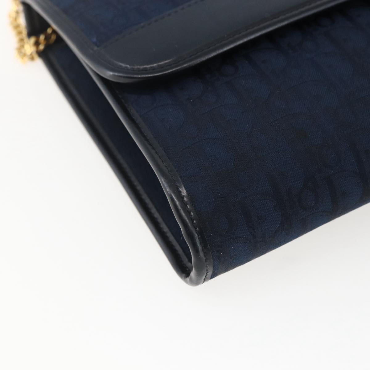 Christian Dior Trotter Canvas Chain Shoulder Bag Navy Gold Auth fm5213