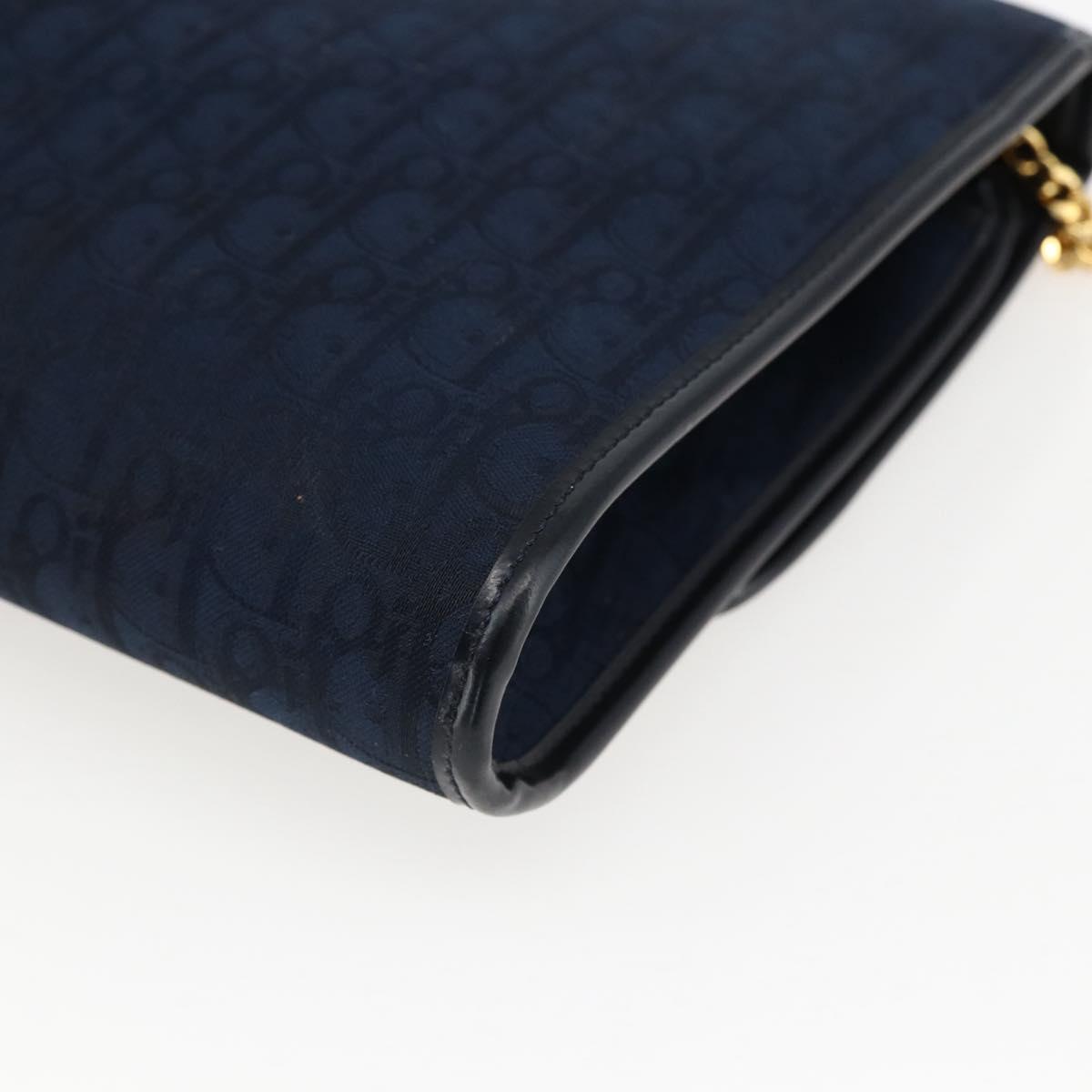 Christian Dior Trotter Canvas Chain Shoulder Bag Navy Gold Auth fm5213