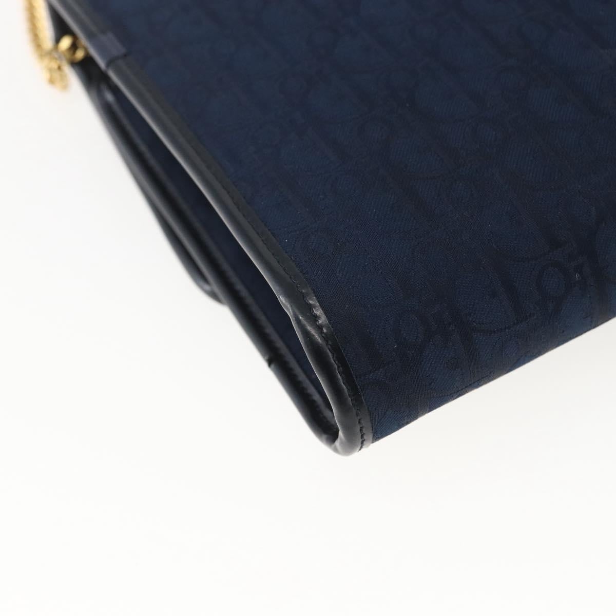 Christian Dior Trotter Canvas Chain Shoulder Bag Navy Gold Auth fm5213