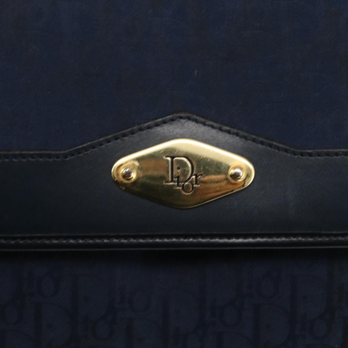 Christian Dior Trotter Canvas Chain Shoulder Bag Navy Gold Auth fm5213