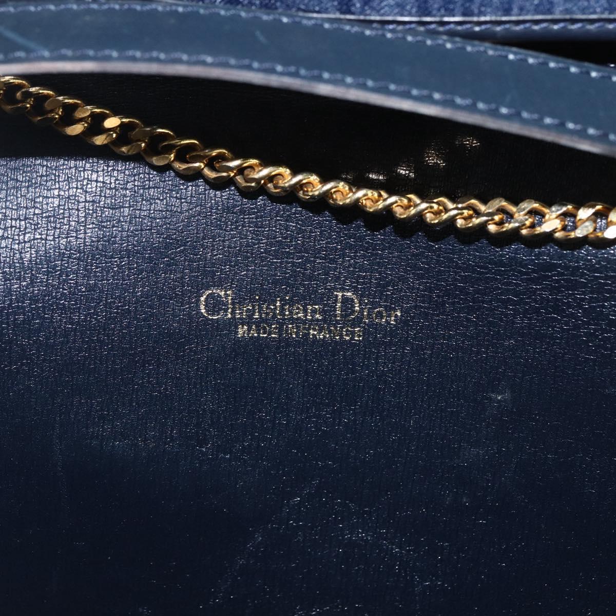 Christian Dior Trotter Canvas Chain Shoulder Bag Navy Gold Auth fm5213