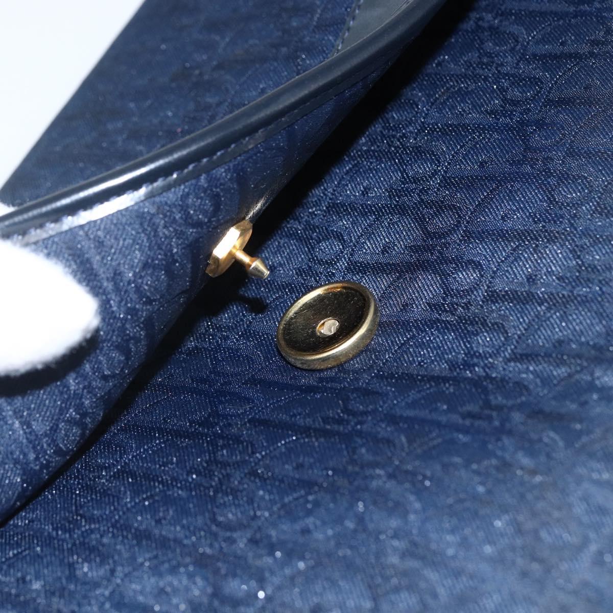 Christian Dior Trotter Canvas Chain Shoulder Bag Navy Gold Auth fm5213