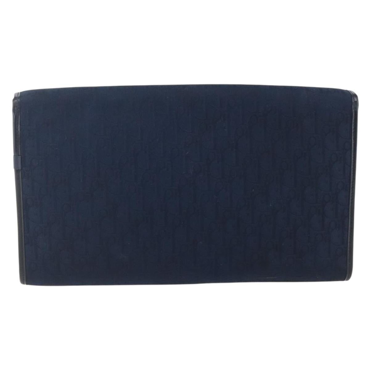 Christian Dior Trotter Canvas Chain Shoulder Bag Navy Gold Auth fm5213