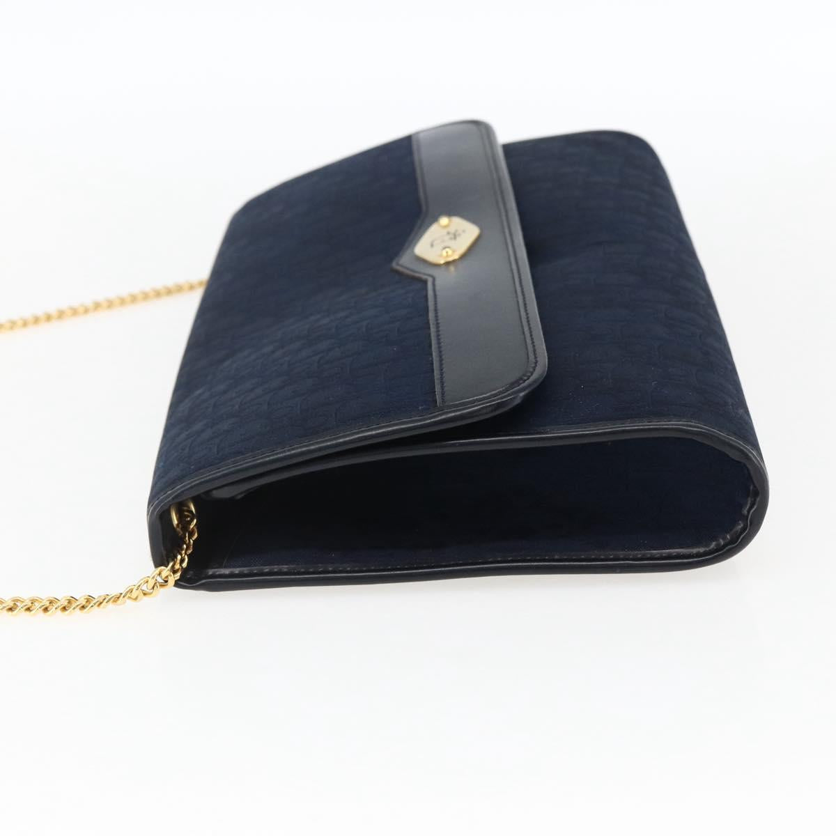 Christian Dior Trotter Canvas Chain Shoulder Bag Navy Gold Auth fm5213