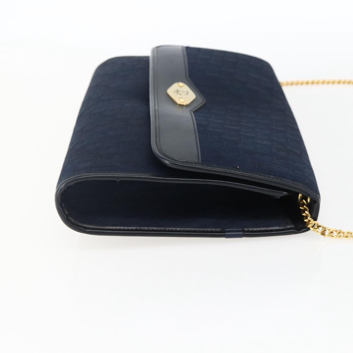 Christian Dior Trotter Canvas Chain Shoulder Bag Navy Gold Auth fm5213