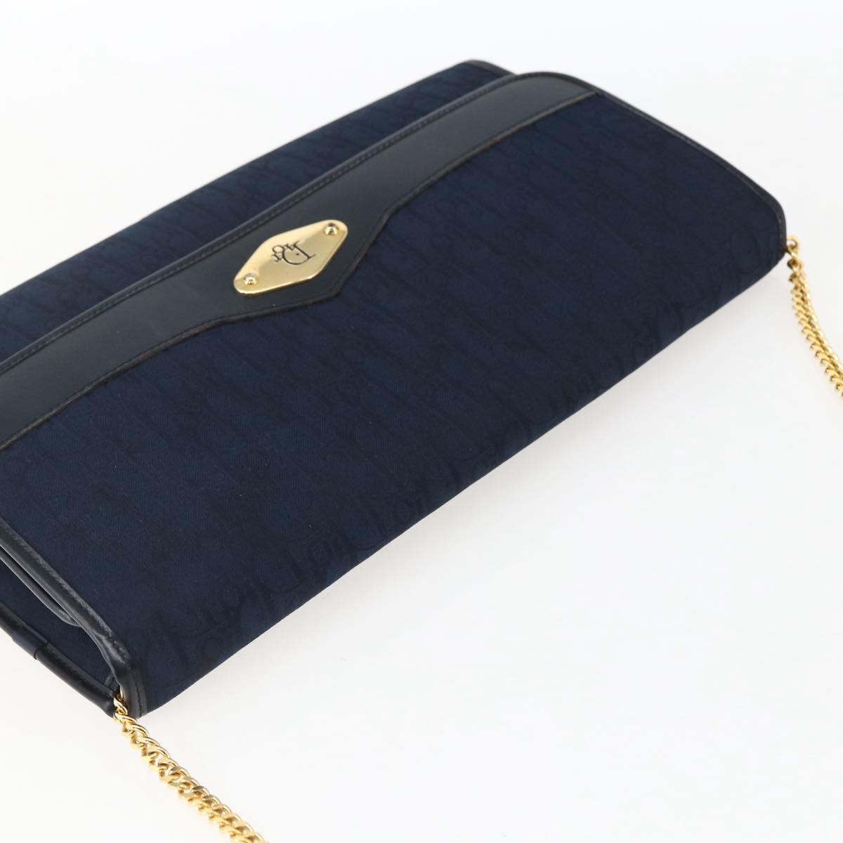 Christian Dior Trotter Canvas Chain Shoulder Bag Navy Gold Auth fm5213