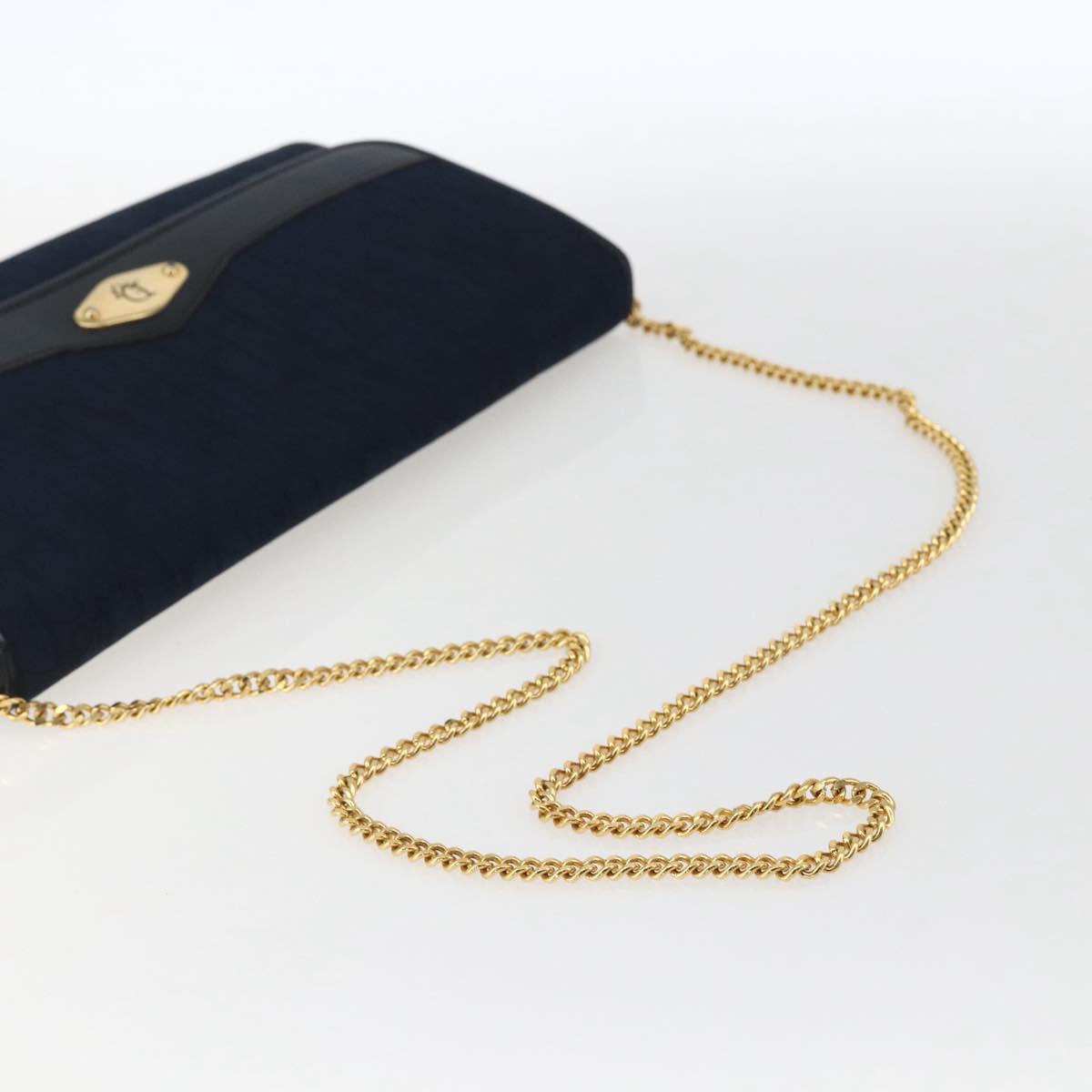 Christian Dior Trotter Canvas Chain Shoulder Bag Navy Gold Auth fm5213