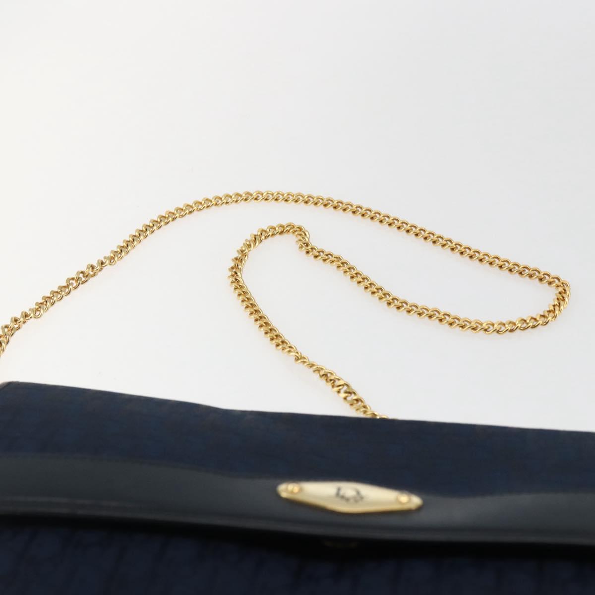 Christian Dior Trotter Canvas Chain Shoulder Bag Navy Gold Auth fm5213