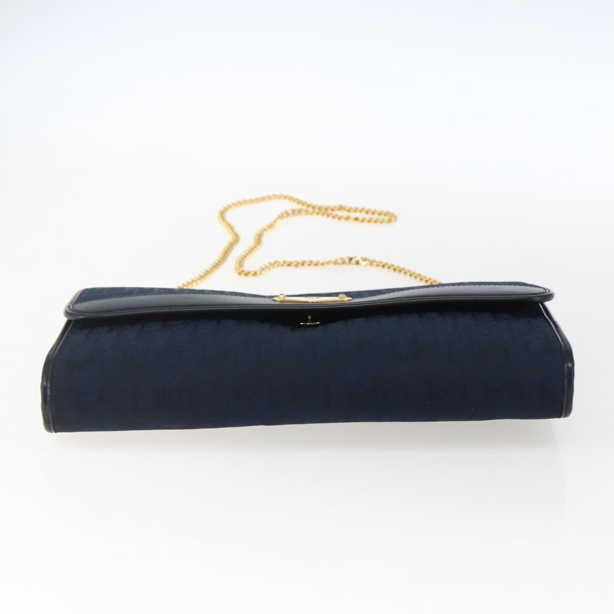 Christian Dior Trotter Canvas Chain Shoulder Bag Navy Gold Auth fm5213