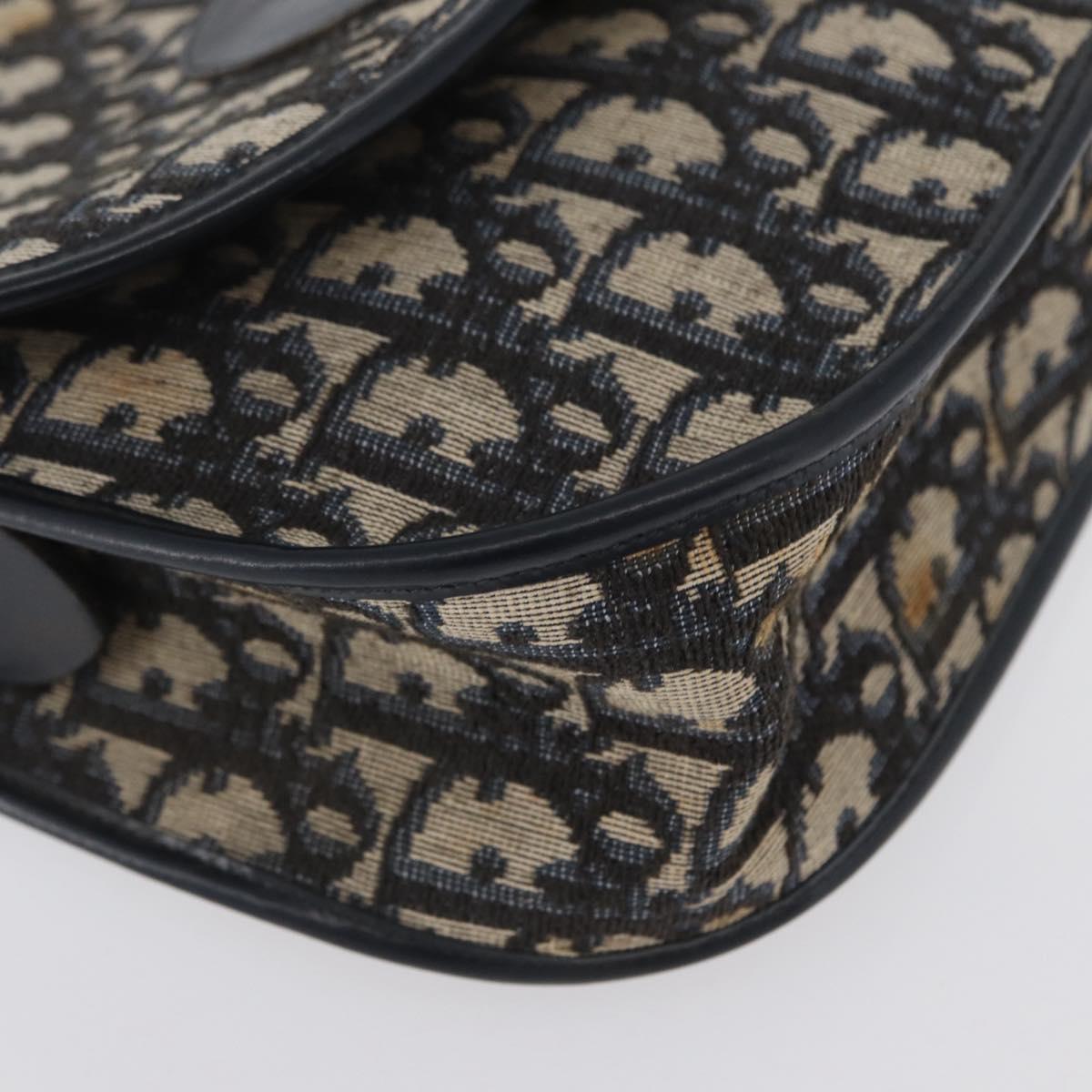 Christian Dior Trotter Canvas Shoulder Bag Navy Gold Auth fm5214