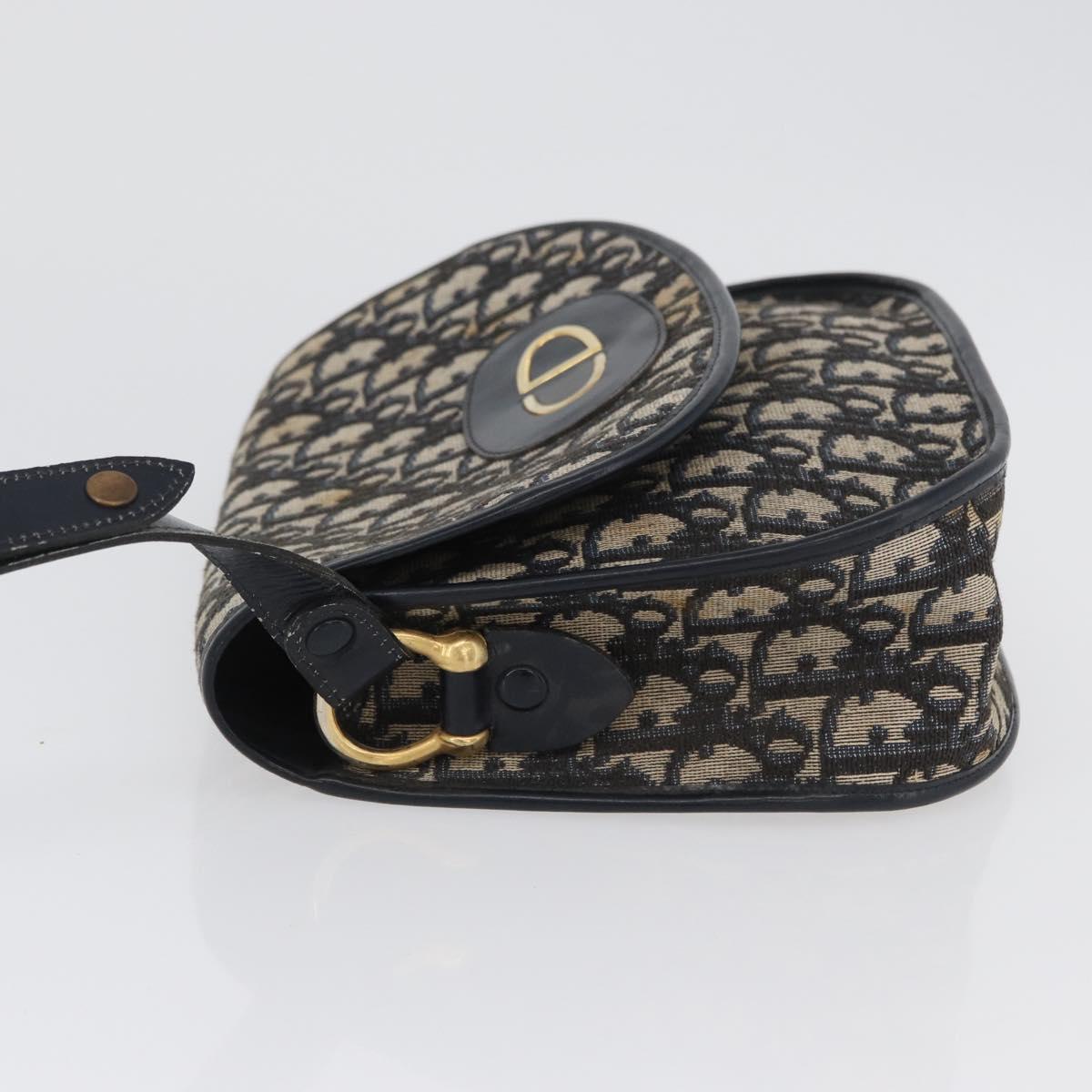 Christian Dior Trotter Canvas Shoulder Bag Navy Gold Auth fm5214