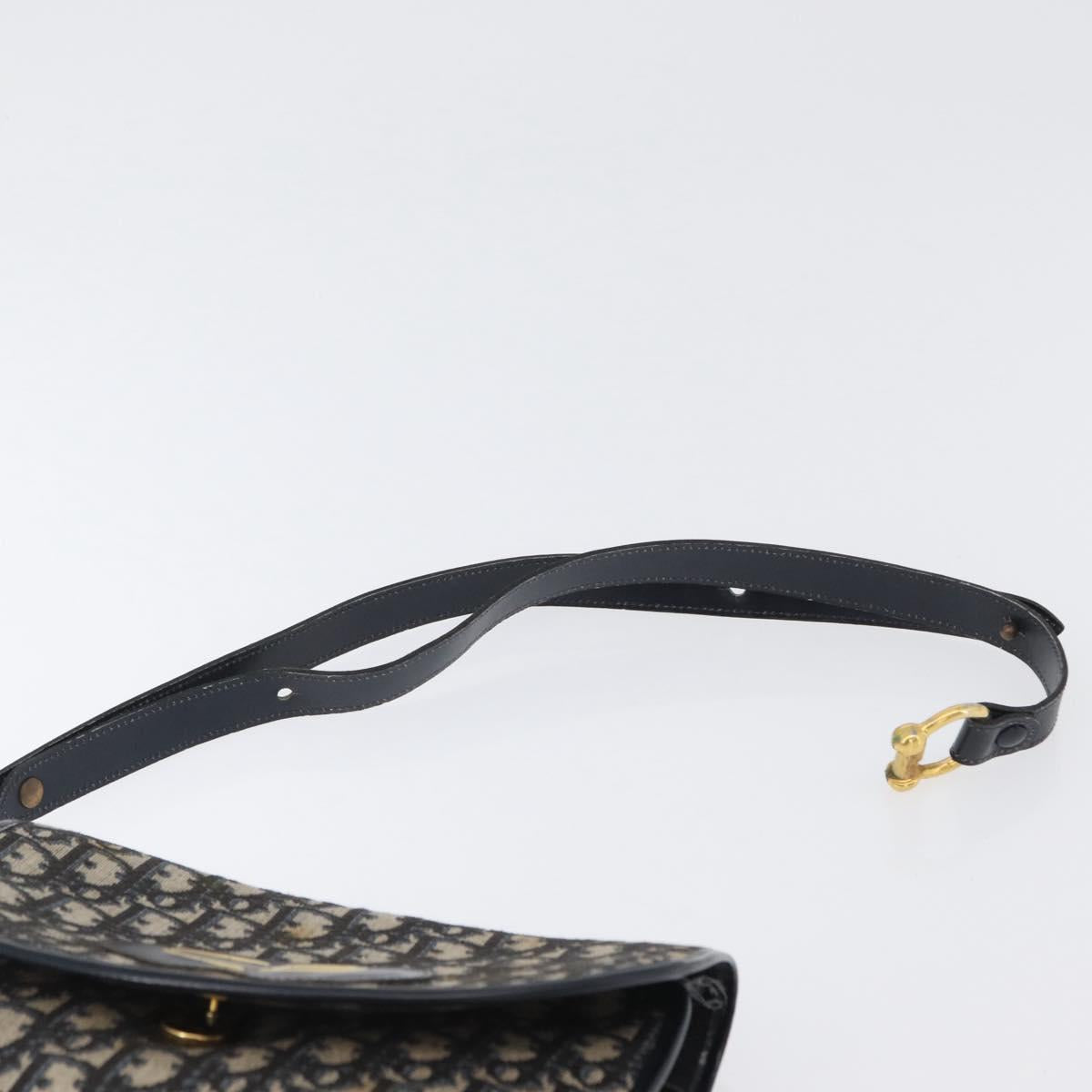 Christian Dior Trotter Canvas Shoulder Bag Navy Gold Auth fm5214