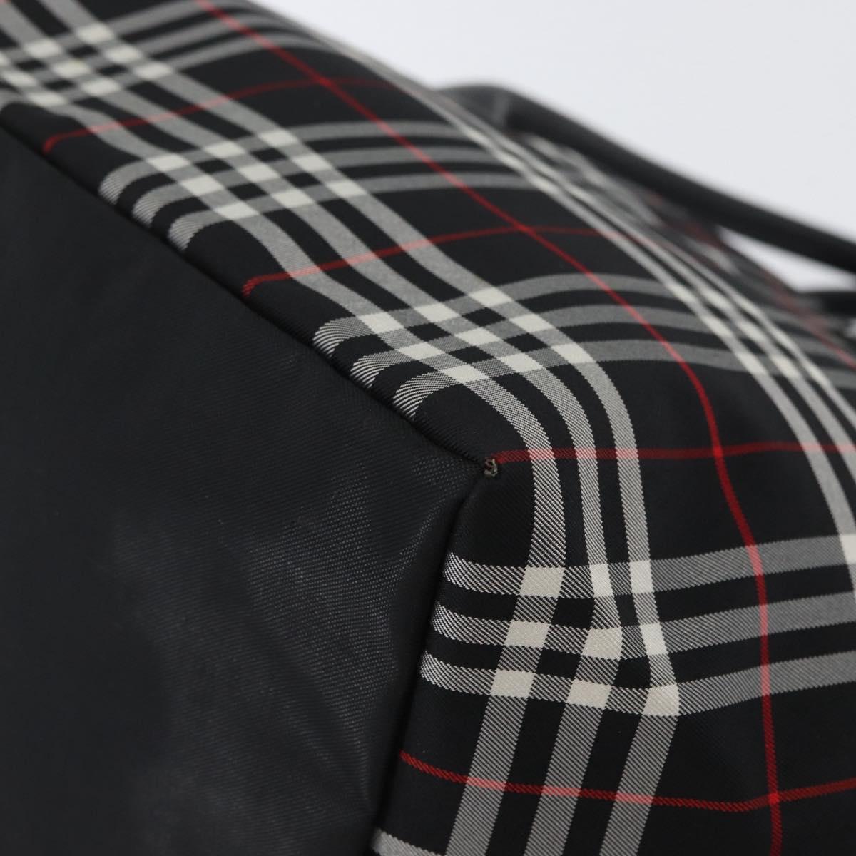 Burberrys Nova Check Blue Label Hand Bag Nylon Black Silver Auth fm5217