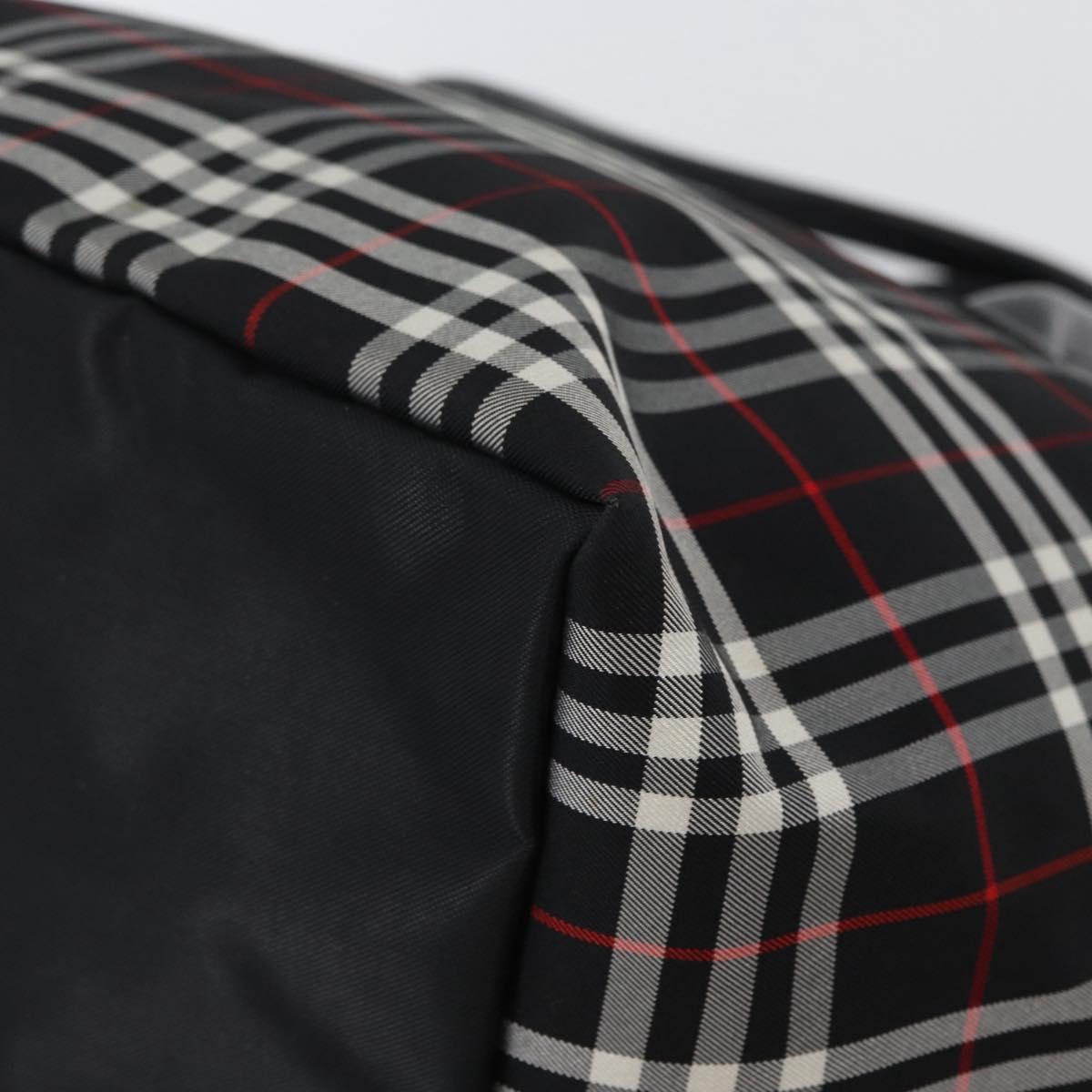 Burberrys Nova Check Blue Label Hand Bag Nylon Black Silver Auth fm5217