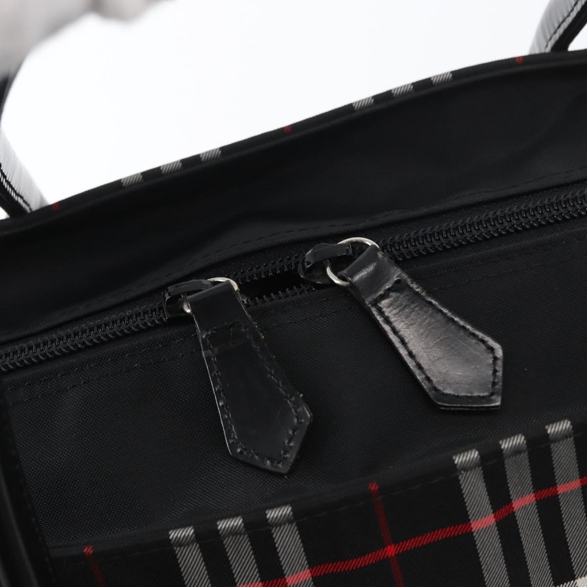 Burberrys Nova Check Blue Label Hand Bag Nylon Black Silver Auth fm5217