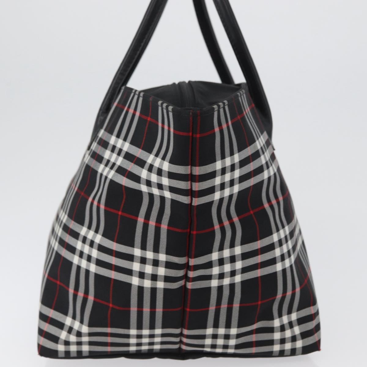 Burberrys Nova Check Blue Label Hand Bag Nylon Black Silver Auth fm5217
