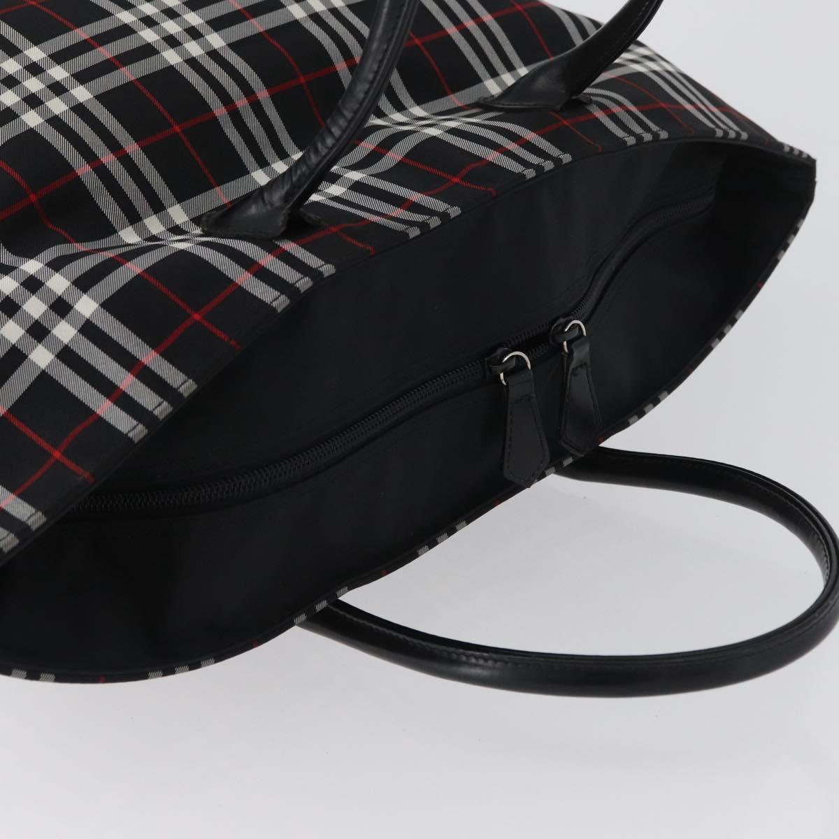 Burberrys Nova Check Blue Label Hand Bag Nylon Black Silver Auth fm5217