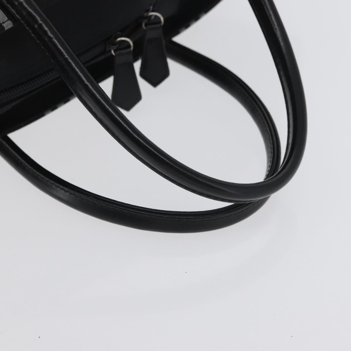 Burberrys Nova Check Blue Label Hand Bag Nylon Black Silver Auth fm5217