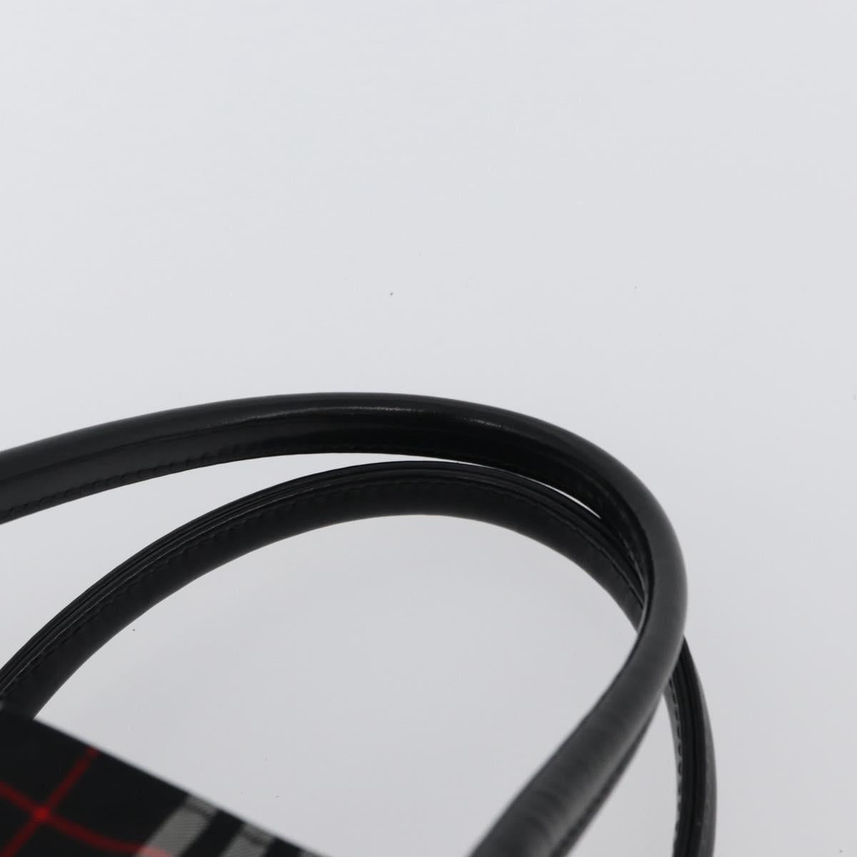 Burberrys Nova Check Blue Label Hand Bag Nylon Black Silver Auth fm5217