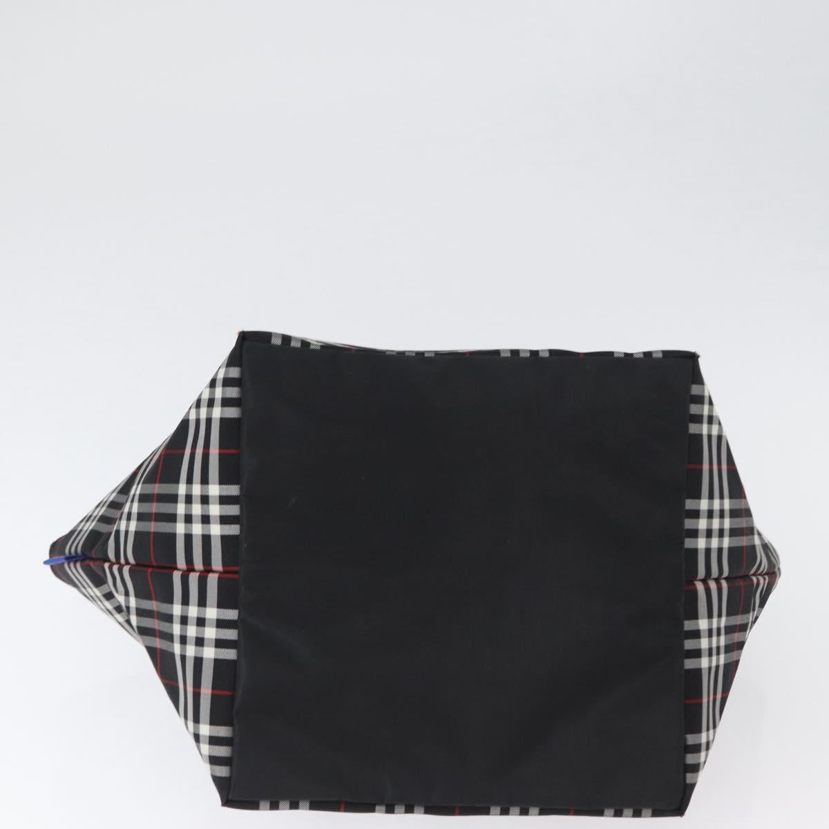 Burberrys Nova Check Blue Label Hand Bag Nylon Black Silver Auth fm5217