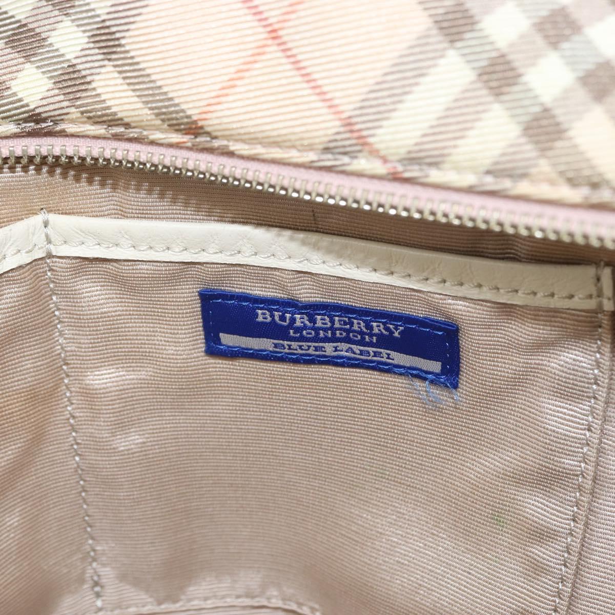 BURBERRY Nova Check Blue Label Hand Bag Nylon Pink Silver Auth fm5218