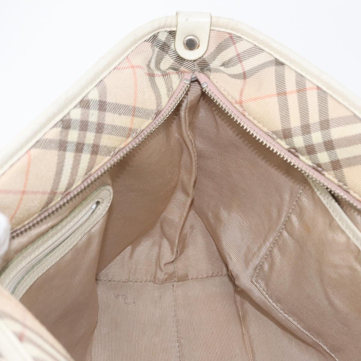 BURBERRY Nova Check Blue Label Hand Bag Nylon Pink Silver Auth fm5218