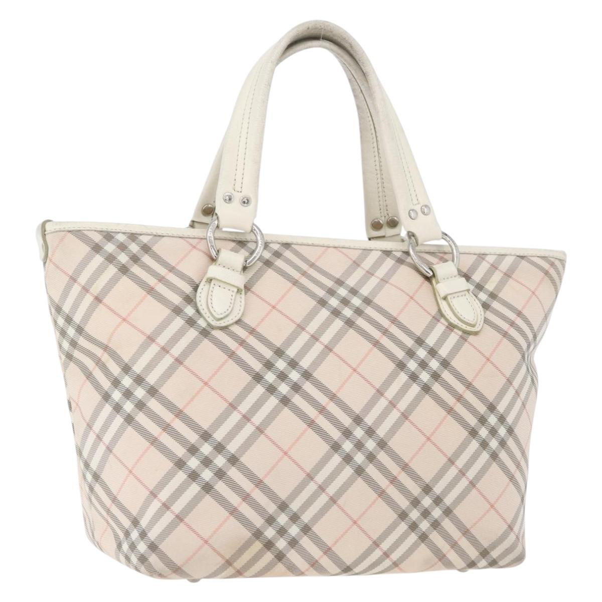 BURBERRY Nova Check Blue Label Hand Bag Nylon Pink Silver Auth fm5218