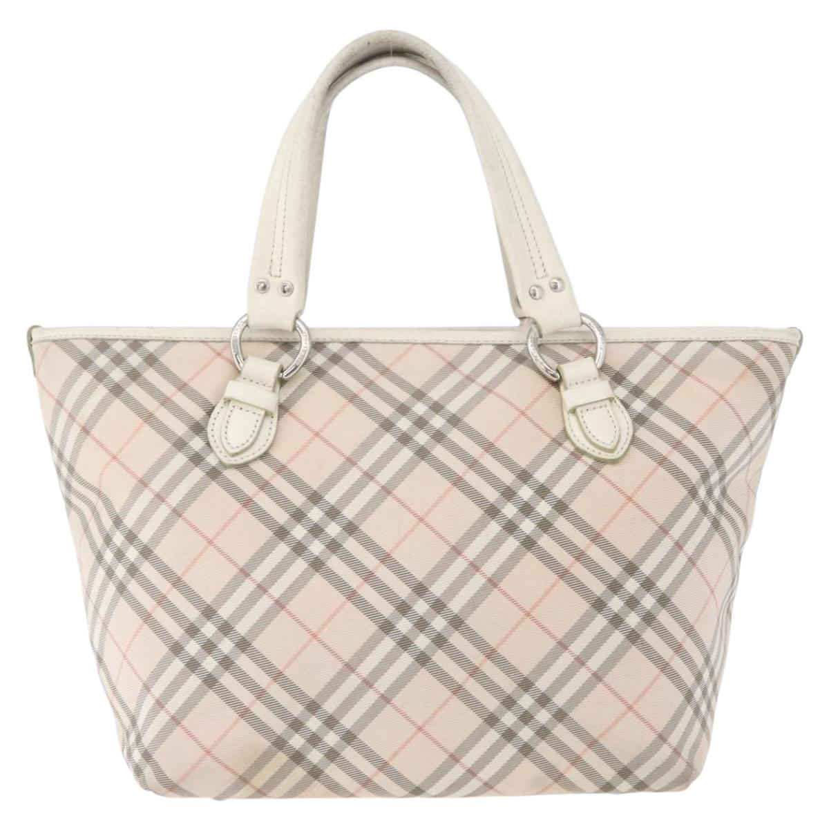 BURBERRY Nova Check Blue Label Hand Bag Nylon Pink Silver Auth fm5218
