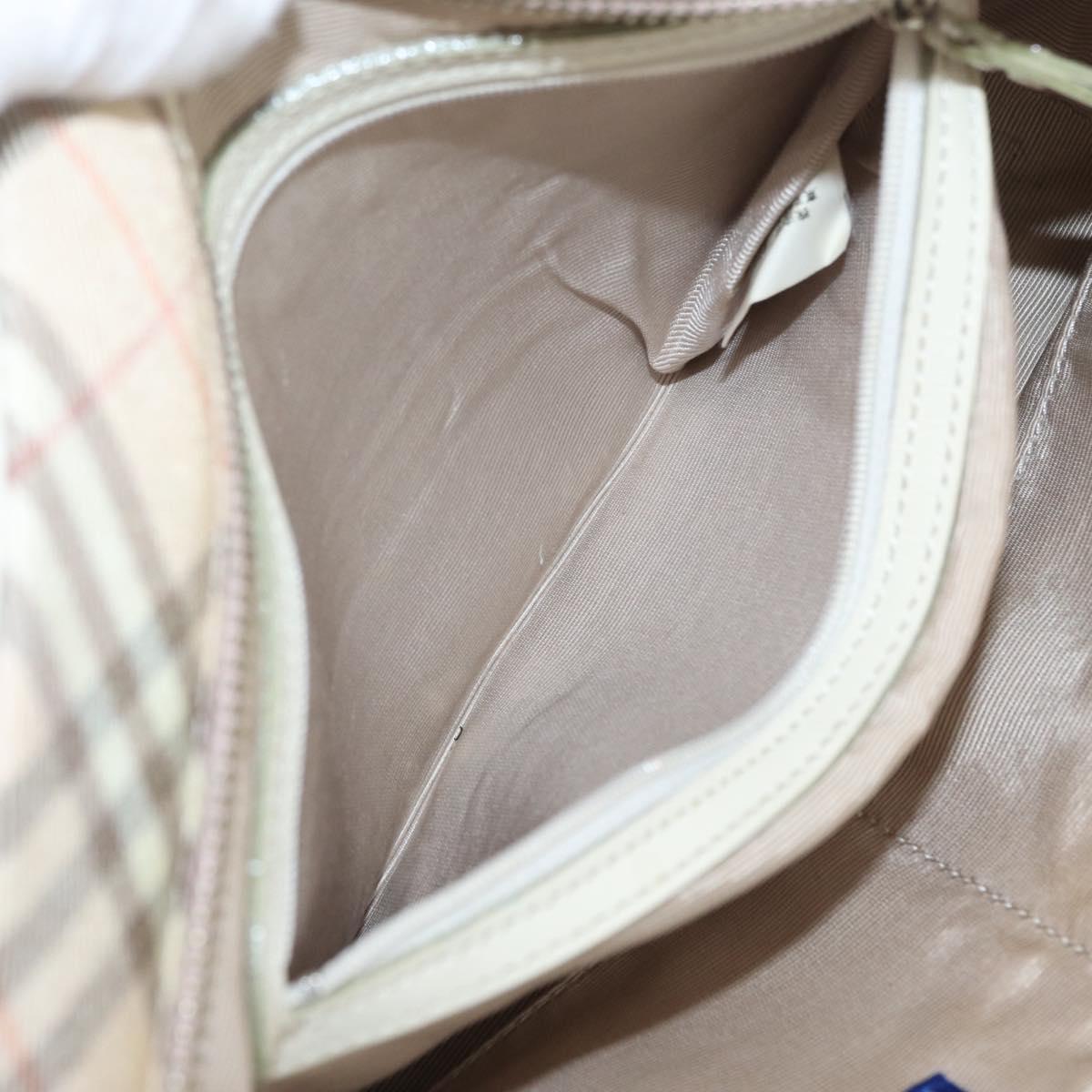 BURBERRY Nova Check Blue Label Hand Bag Nylon Pink Silver Auth fm5218