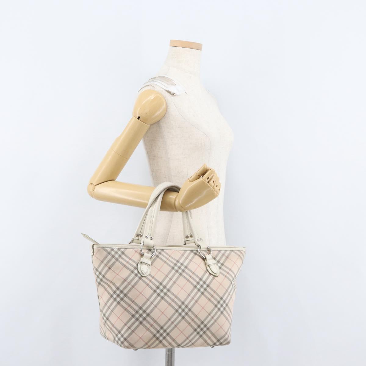 BURBERRY Nova Check Blue Label Hand Bag Nylon Pink Silver Auth fm5218