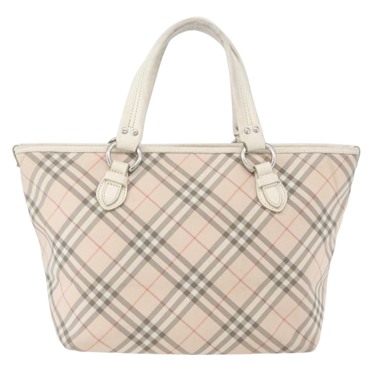 BURBERRY Nova Check Blue Label Hand Bag Nylon Pink Silver Auth fm5218