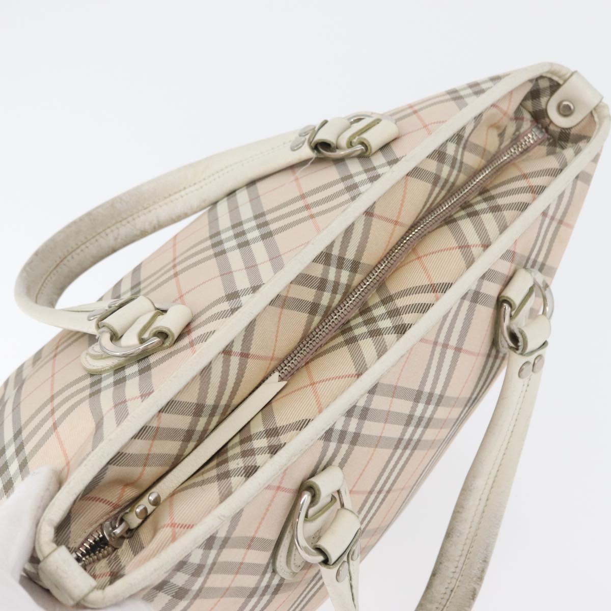 BURBERRY Nova Check Blue Label Hand Bag Nylon Pink Silver Auth fm5218