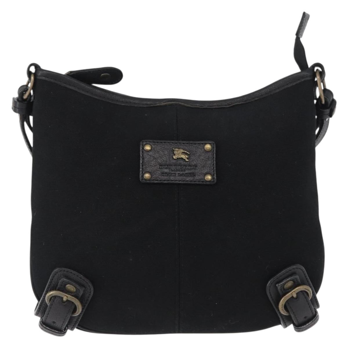 BURBERRY Shoulder Bag Canvas Leather Black Auth fm5219