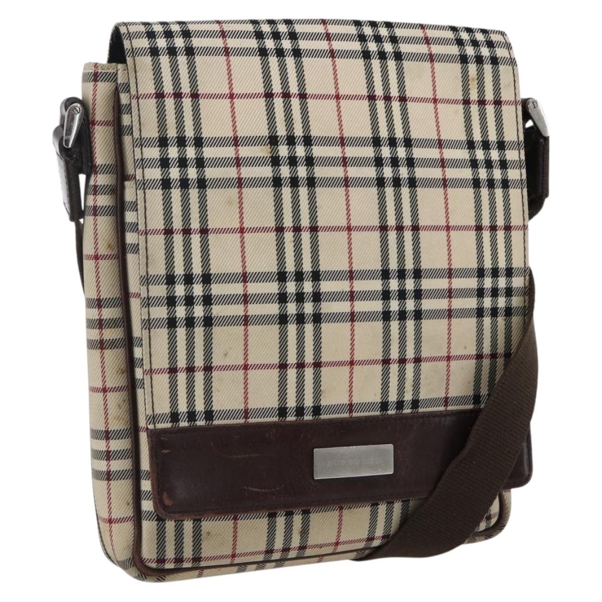 BURBERRY Nova Check Shoulder Bag Canvas Beige Silver Auth fm5222