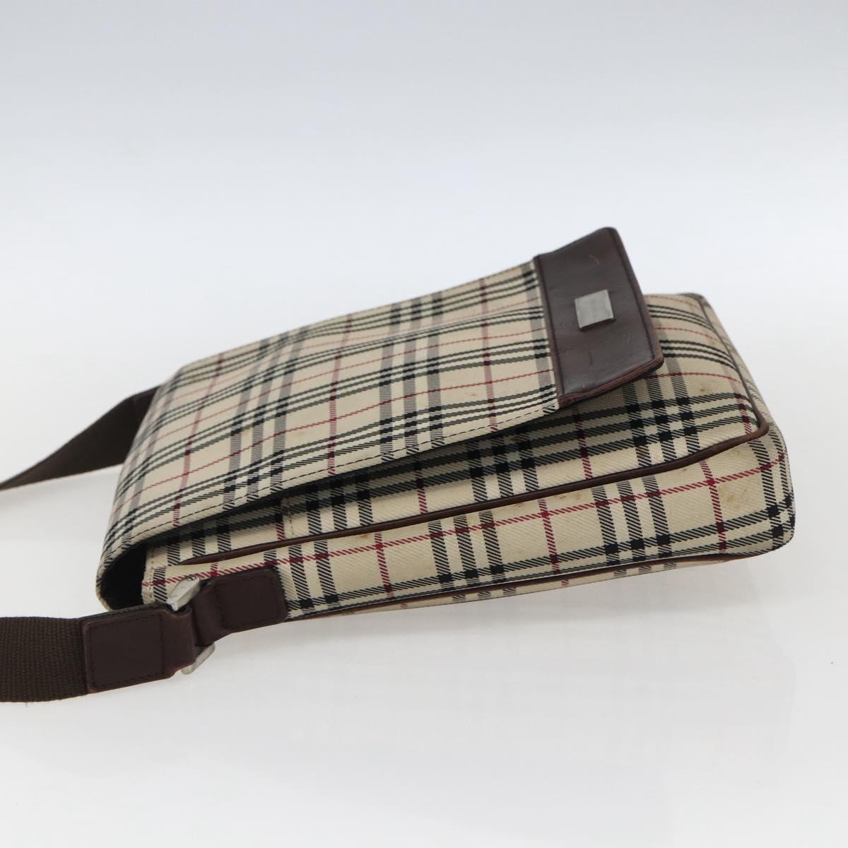 BURBERRY Nova Check Shoulder Bag Canvas Beige Silver Auth fm5222