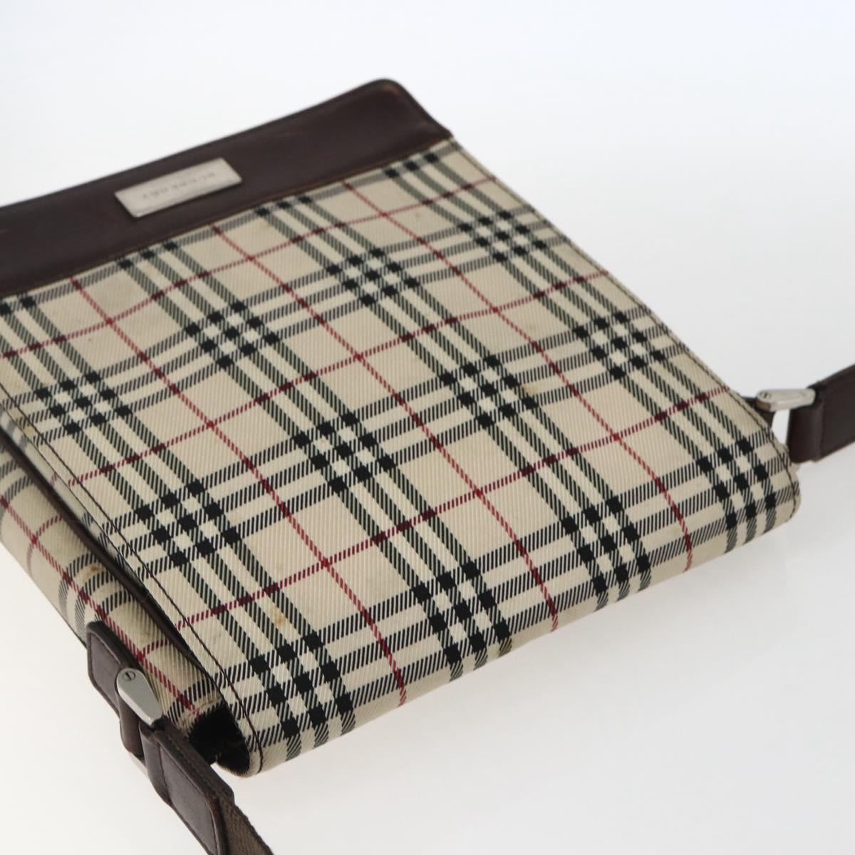 BURBERRY Nova Check Shoulder Bag Canvas Beige Silver Auth fm5222