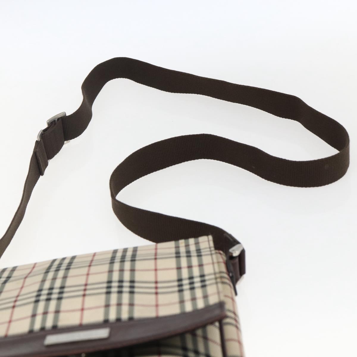BURBERRY Nova Check Shoulder Bag Canvas Beige Silver Auth fm5222