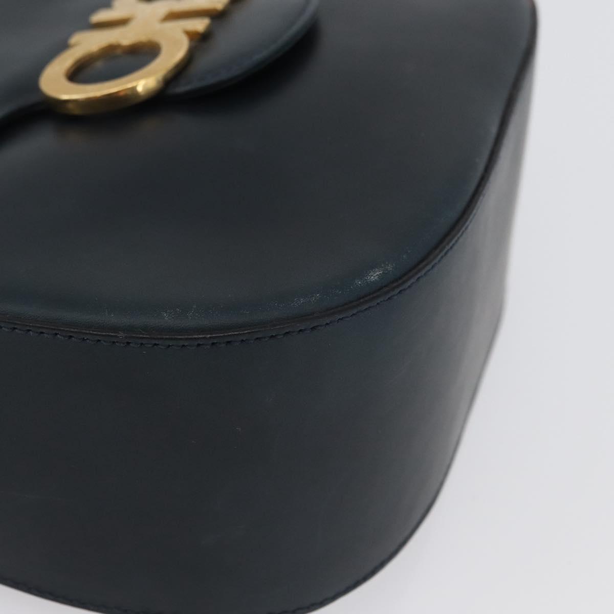 Salvatore Ferragamo Gancini Shoulder Bag Leather Navy Gold Auth fm5223