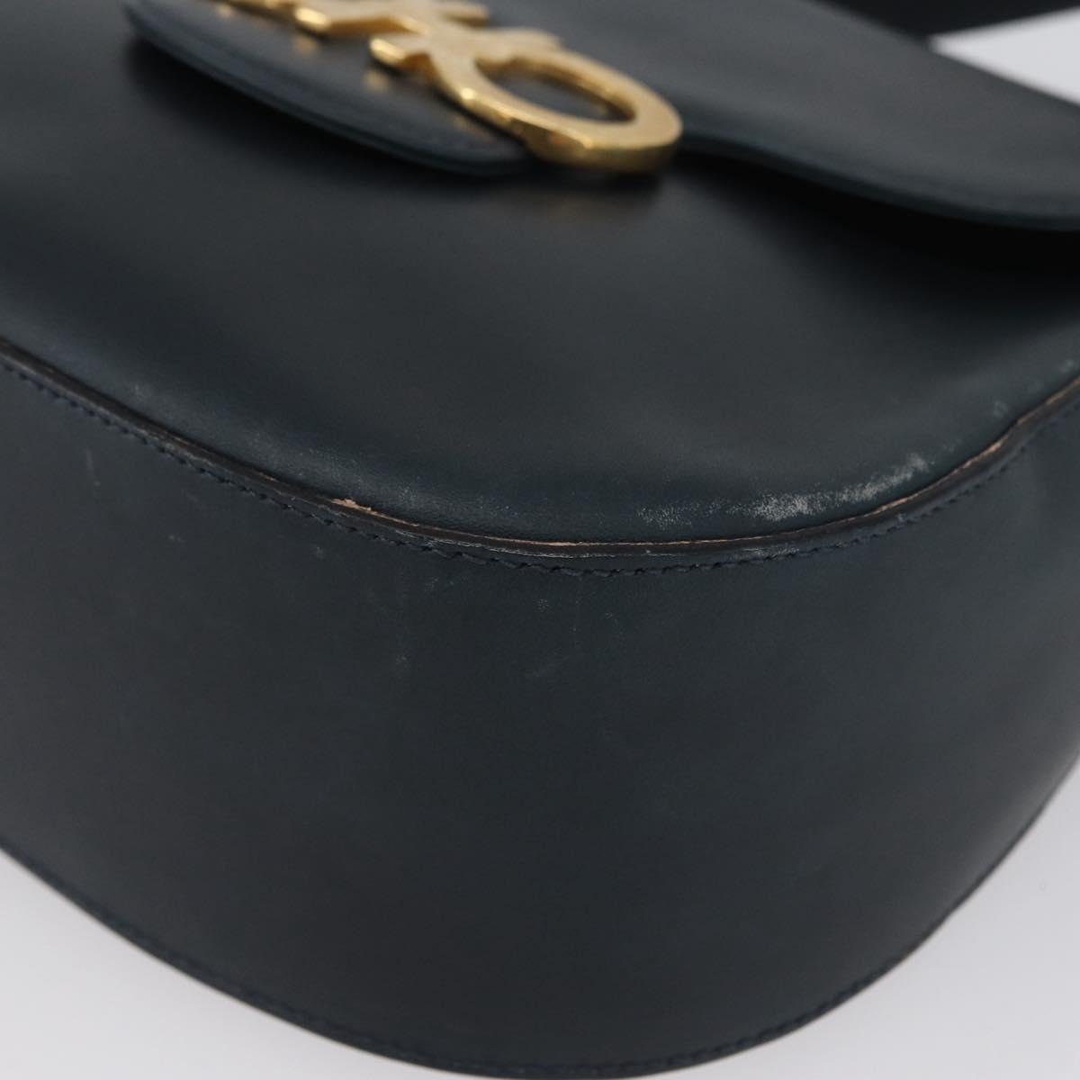 Salvatore Ferragamo Gancini Shoulder Bag Leather Navy Gold Auth fm5223