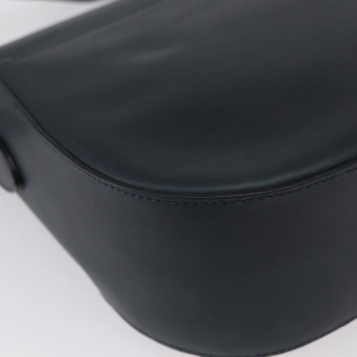 Salvatore Ferragamo Gancini Shoulder Bag Leather Navy Gold Auth fm5223