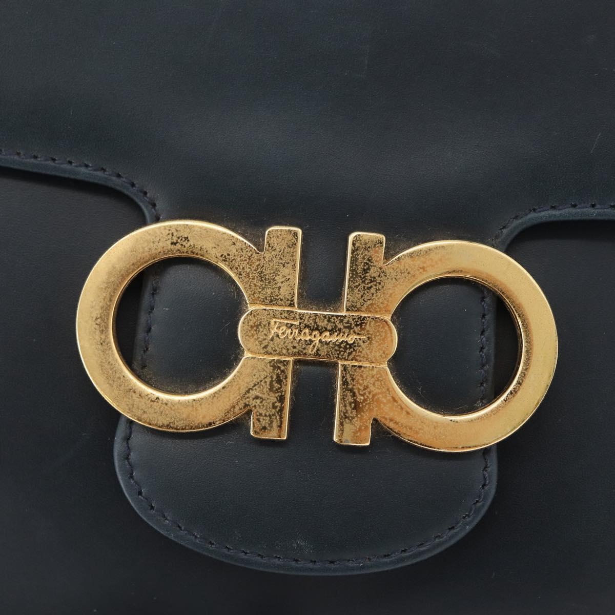 Salvatore Ferragamo Gancini Shoulder Bag Leather Navy Gold Auth fm5223