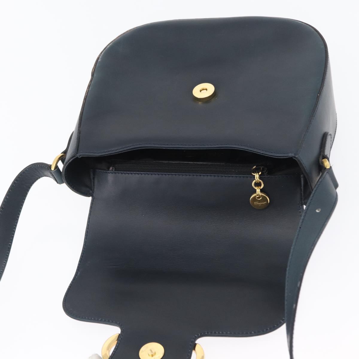 Salvatore Ferragamo Gancini Shoulder Bag Leather Navy Gold Auth fm5223