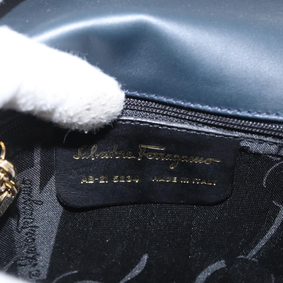 Salvatore Ferragamo Gancini Shoulder Bag Leather Navy Gold Auth fm5223