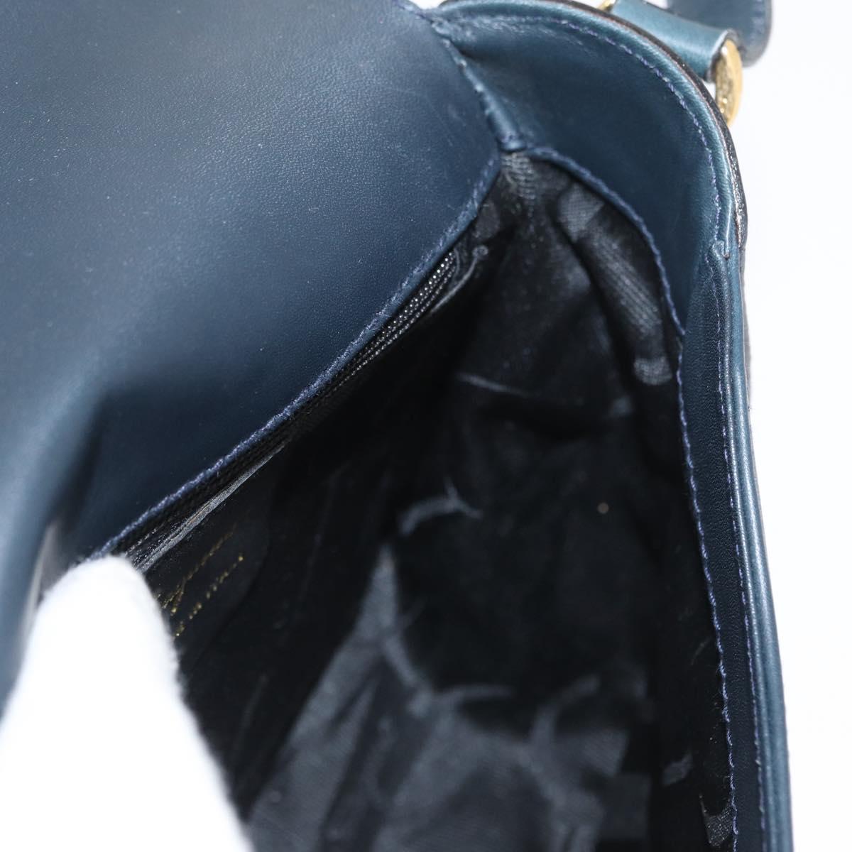 Salvatore Ferragamo Gancini Shoulder Bag Leather Navy Gold Auth fm5223