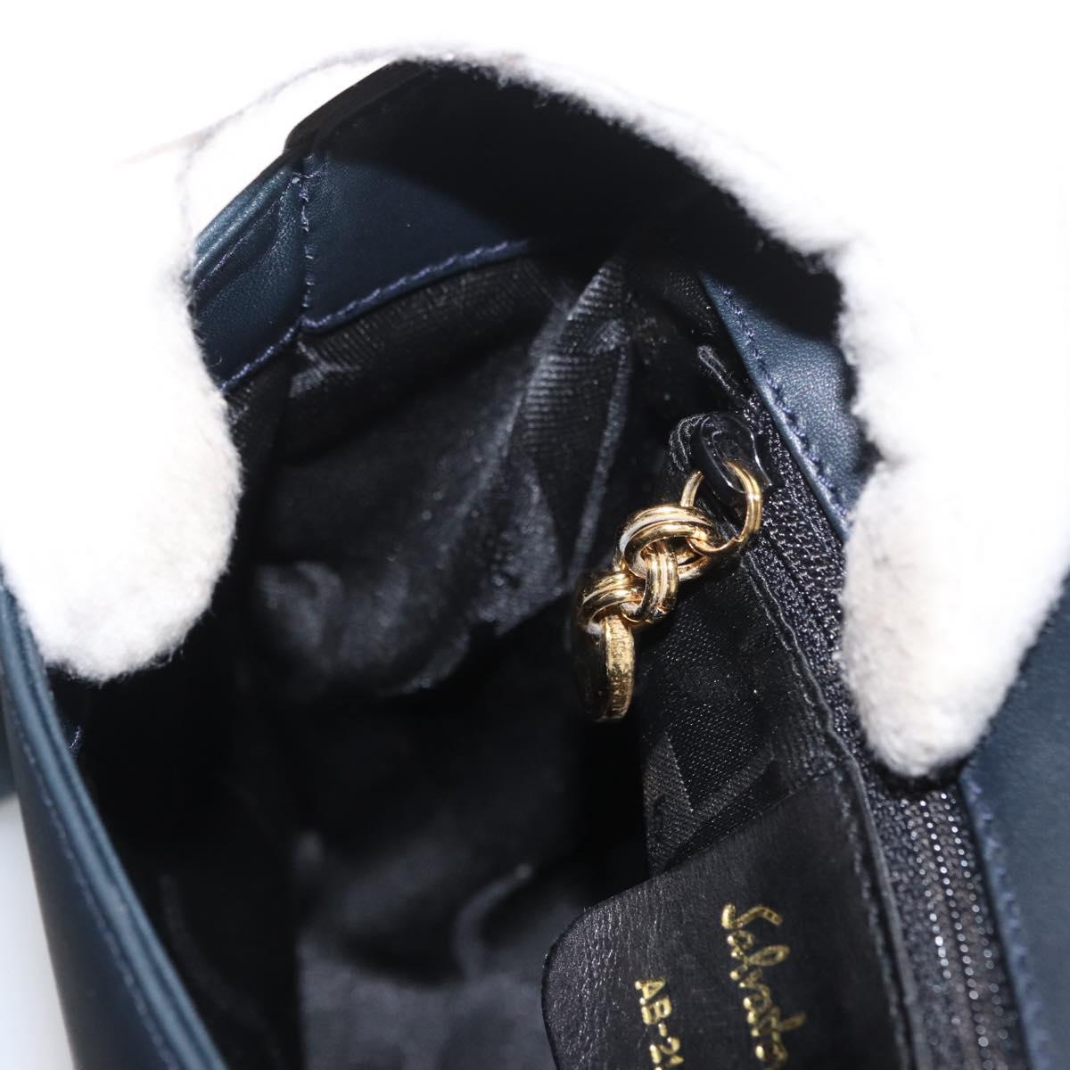 Salvatore Ferragamo Gancini Shoulder Bag Leather Navy Gold Auth fm5223
